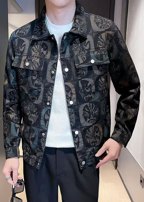 New Black Button Print Pockets Mens Coat Spring