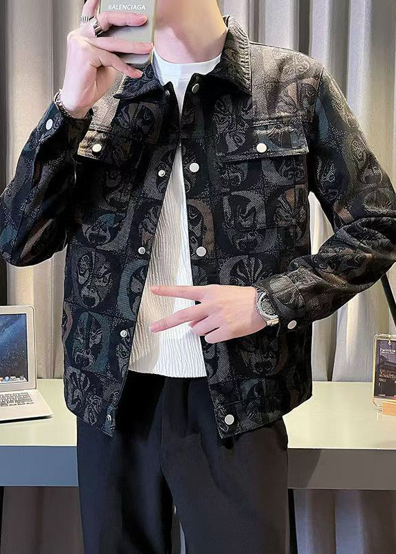 New Black Button Print Pockets Mens Coat Spring