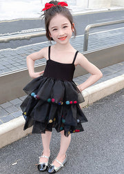 New Black Cold Shoulder Tulle Patchwork Girls Dresses Sleeveless