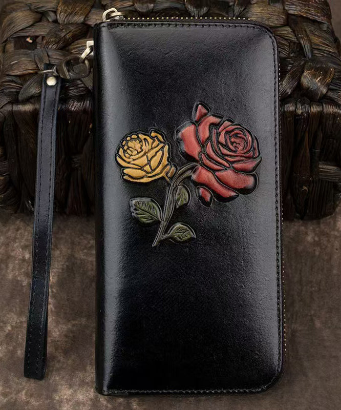 New Black Embossed Durable Calf Leather Wallet Purse