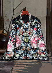 New Black Embroidered Chinese Button Silk Coats Spring