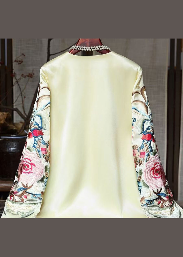 New Black Embroidered Chinese Button Silk Coats Spring