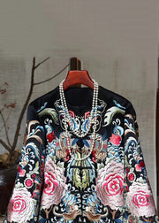 New Black Embroidered Chinese Button Silk Coats Fall