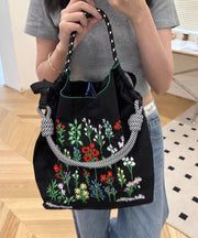 New Black Embroidered Large Capacity Nylon Shopping Bag
