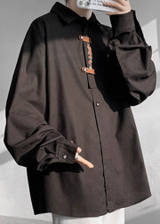 New Black Embroideried Button Cotton Men Shirts Fall