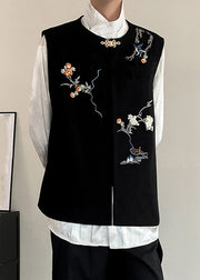 New Black Embroideried Button Silk Velour Mens Waistcoat Fall