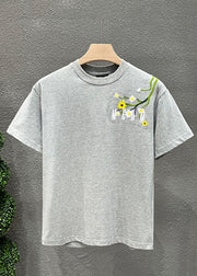 New Black Embroideried Cozy Cotton T Shirts Short Sleeve