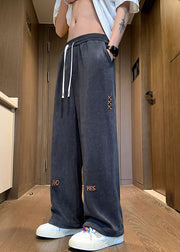 New Black Embroideried Elastic Waist Corduroy Men Wide Leg Pants Spring