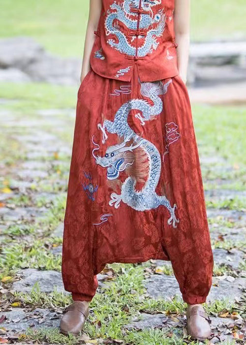 New Black Ethnic Style Embroidered Big Crotch Lantern Pants Spring