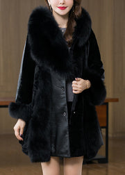 New Black Fox Collar Button Patchwork Mink Hair Coats Winter