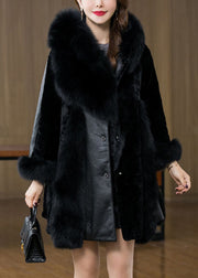 New Black Fox Collar Button Patchwork Mink Hair Coats Winter