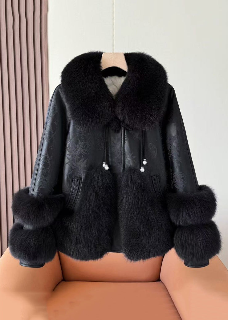 New Black Fur Collar Faux Leather Patchwork Parkas Winter