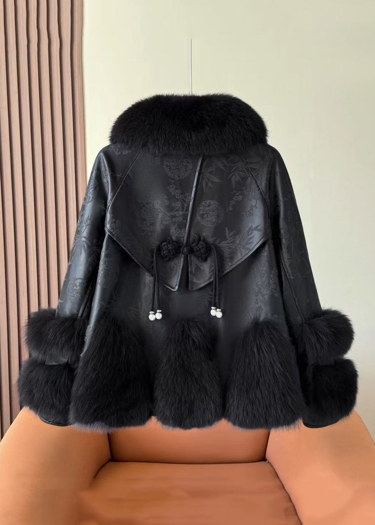 New Black Fur Collar Faux Leather Patchwork Parkas Winter