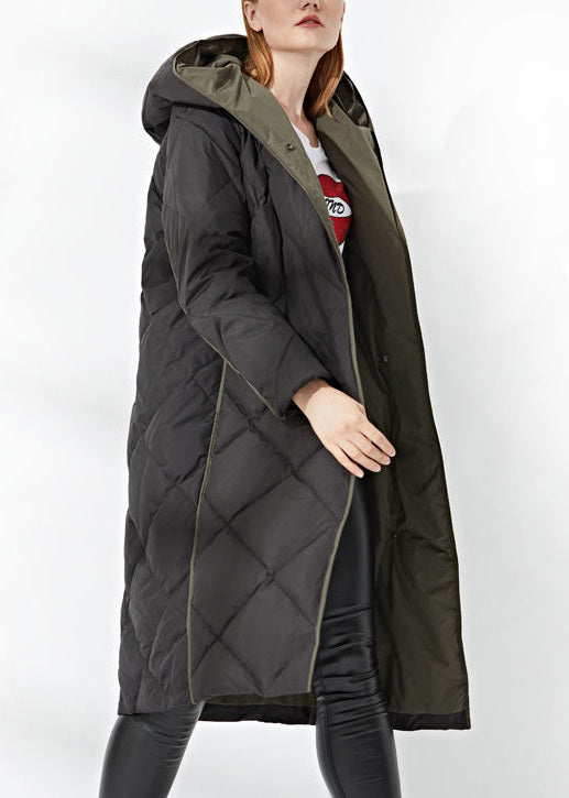 New Black Hooded Button Pockets Duck Down Coat Winter