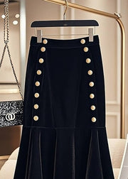 New Black Lace Elastic Waist Silk Velvet Skirts Spring