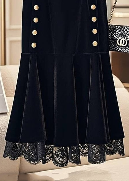 New Black Lace Elastic Waist Silk Velvet Skirts Spring