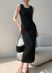 New Black O Neck High Waist Cotton Long Dress Sleeveless