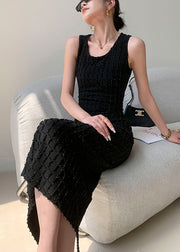 New Black O Neck High Waist Cotton Long Dress Sleeveless