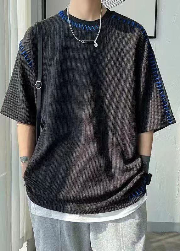 New Black O Neck Patchwork Cotton Mens T Shirts Summer