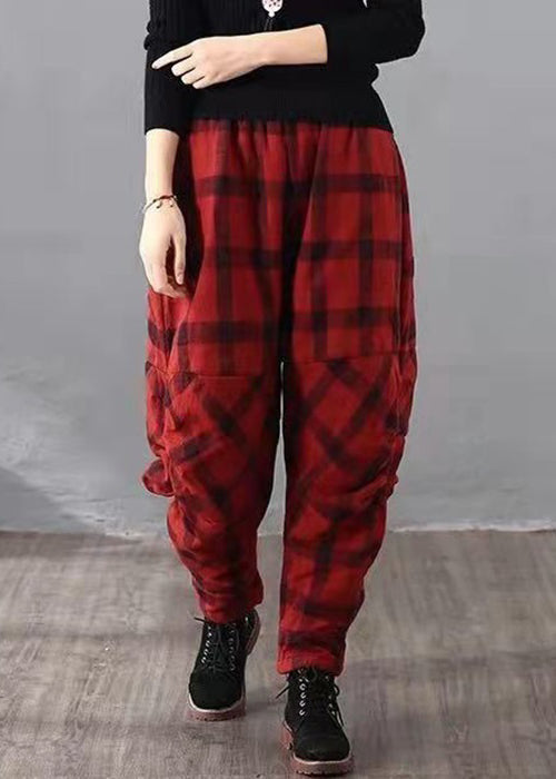 New Black Plaid Pockets High Waist Cotton Crop Pants Spring