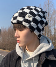 New Black Plaid Thick Warm Men Knit Bonnie Hat