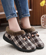 New Black Plaid Women Splicing Flats Fuzzy Wool Lined