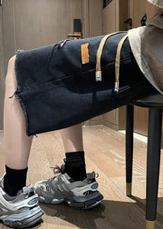 New Black Pockets Drawstring Denim Men Ripped Jeans Summer