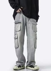 New Black Pockets High Waist Denim Men Pants Spring