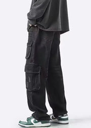 New Black Pockets High Waist Denim Men Pants Spring