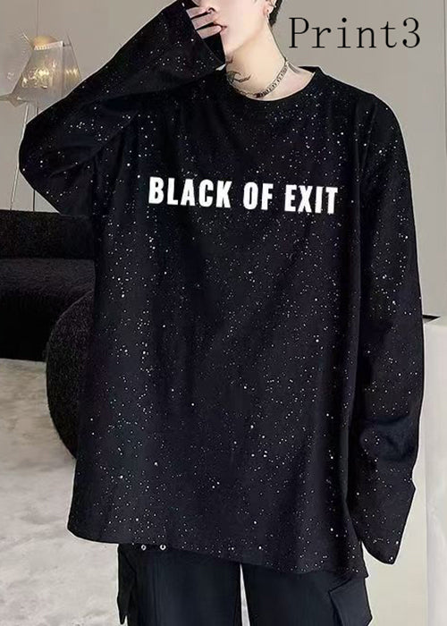 New Black Print Sequins Cotton Men T Shirt Spring