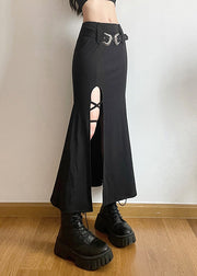 New Black Side Open High Waist Patchwork Cotton Fishtail Skirts Fall