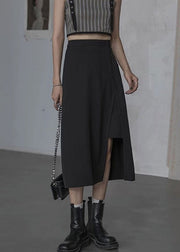 New Black Side Open High Waist  Cotton Skirts Summer