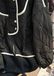 New Black Stand Collar Zip Up Knit Parka Winter