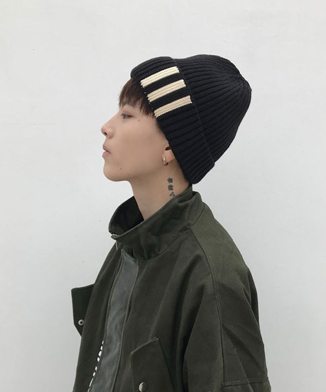 New Black Striped Warm Men Knit Bonnie Hat