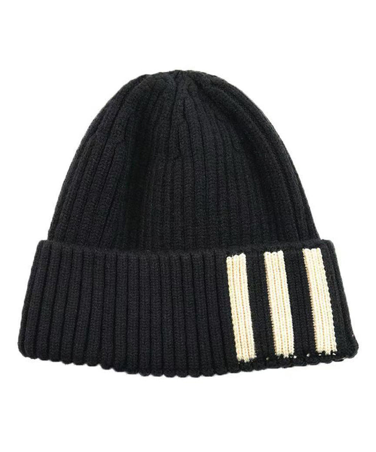 New Black Striped Warm Men Knit Bonnie Hat