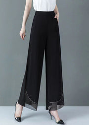 New Black Tulle Patchwork High Waist Straight Pants Spring