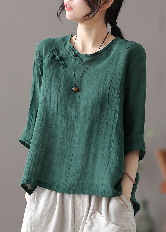 New Blackish Green Button Solid Linen Shirts Half Sleeve