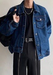 New Blue Asymmetrical Button Denim Mens Coats Fall