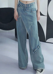 New Blue Asymmetrical High Waist Denim Pants Summer