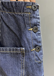 New Blue Button Pockets Denim Jumpsuits Sleeveless