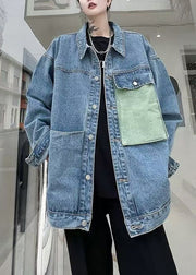 New Blue Button Pockets Denim Men Coat Spring