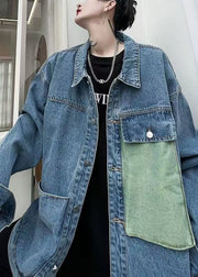 New Blue Button Pockets Denim Men Coat Spring