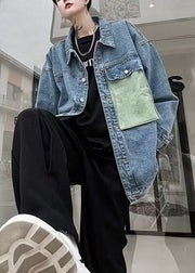 New Blue Button Pockets Denim Men Coat Spring