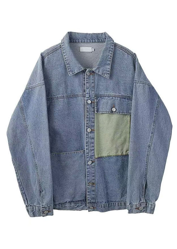 New Blue Button Pockets Denim Men Coat Spring