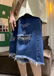 New Blue Hole Pockets Denim Men Wide Leg Shorts Summer