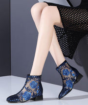 New Blue Hollow Out Breathable Mesh Splicing Ankle Boots