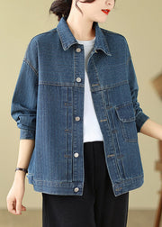 New Blue Peter Pan Collar Pockets Denim Coat Fall