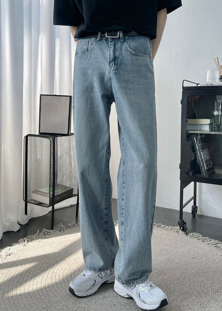 New Blue Pockets High Waist Denim Men Crop Pants Summer