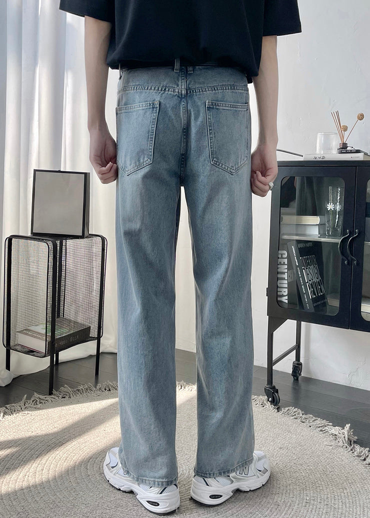 New Blue Pockets High Waist Denim Men Crop Pants Summer