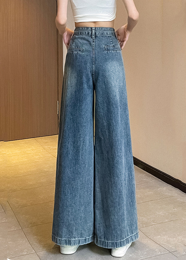 New Blue Pockets High Waist Denim Pants Spring